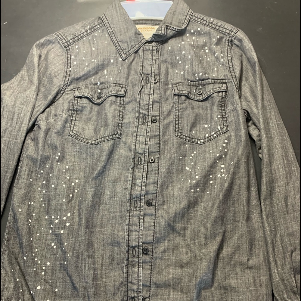 Black/grey white splattered button up shirt size S